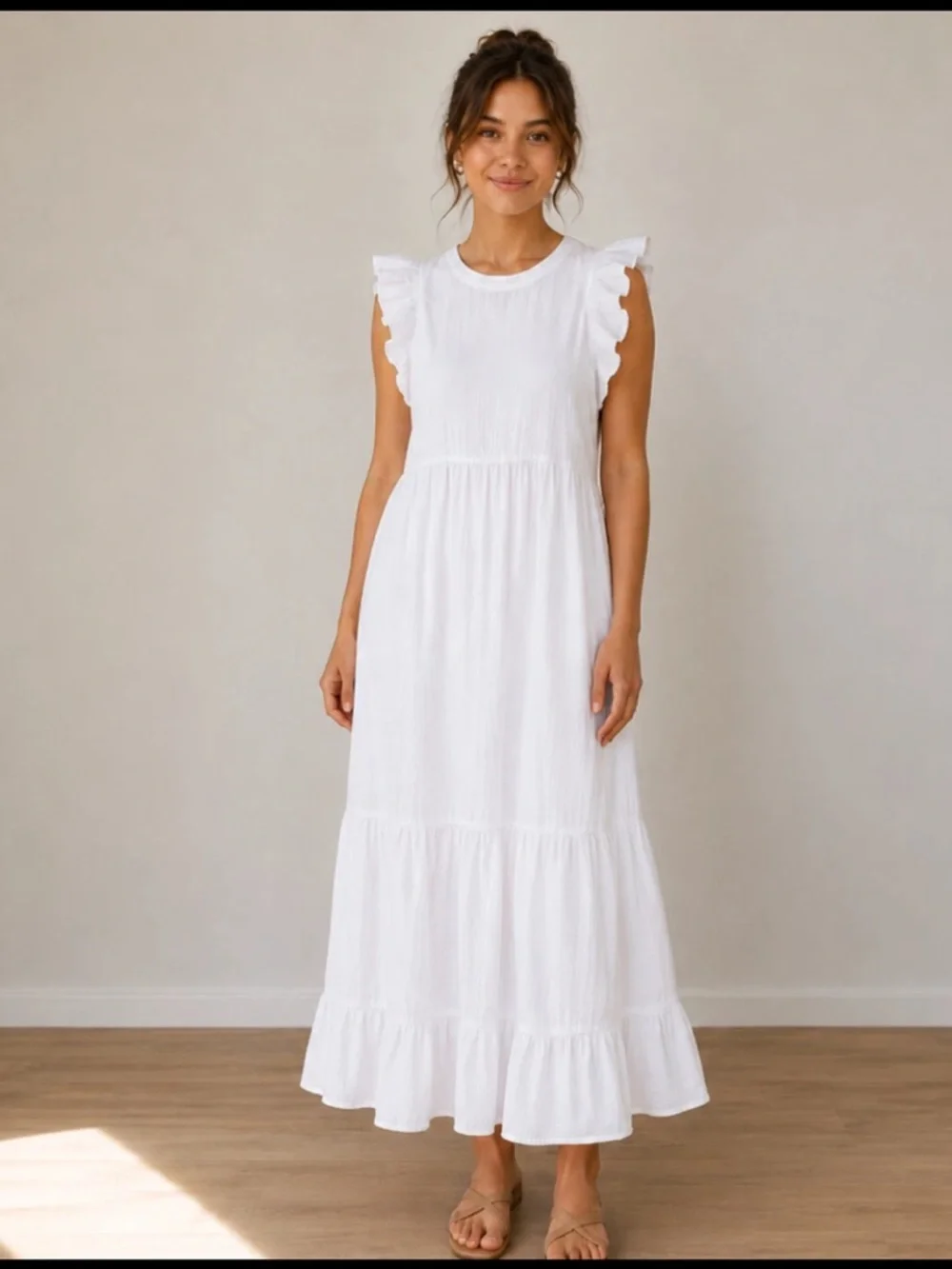 a new day White Ruffle Sleeve Tiered Maxi Dress - Picture 1 of 8